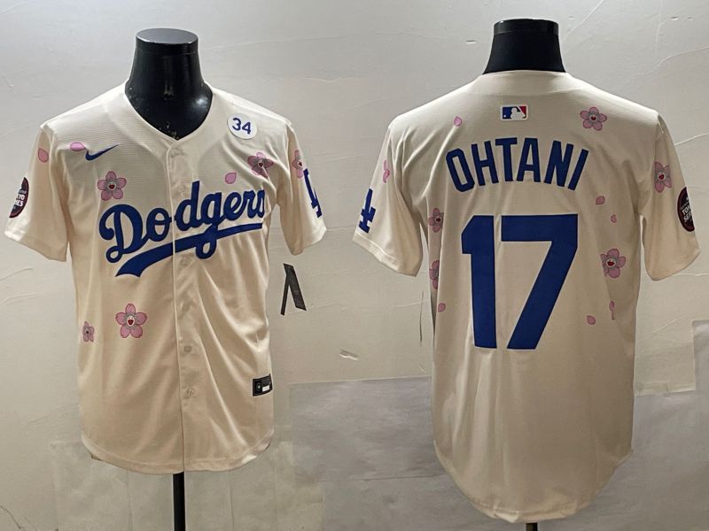 Men Los Angeles Dodgers 17 Ohtani Cream Sakura Edition 2025 Nike MLB Jersey style 13